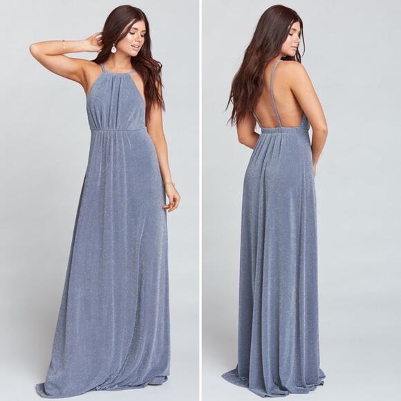 Show Me Your Mumu Amanda Maxi Dress Dancing Queen in Shine Smoke Gray Small NEW - Picture 8 of 8